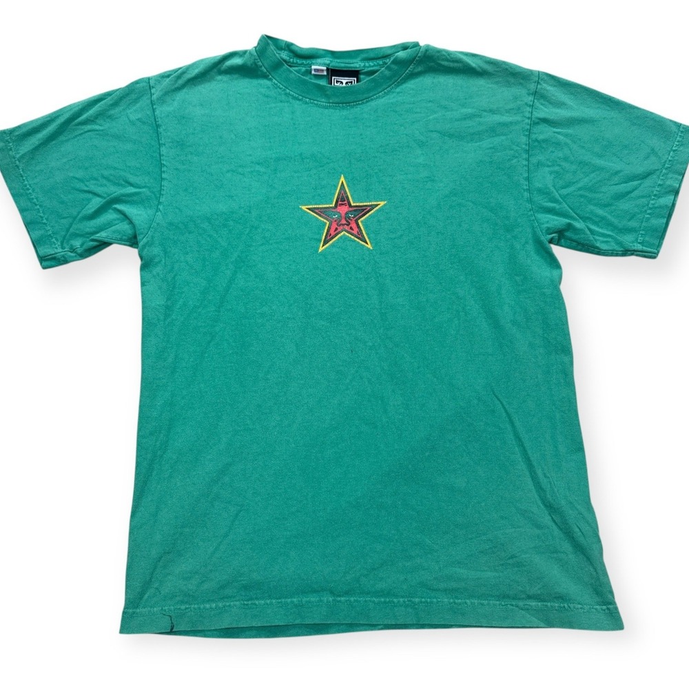 Y2K Obey T-Shirt Men's Small Green Andre the Giant Star Logo Made In USA